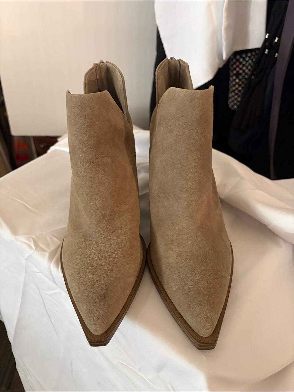 Vince Camuto Suede Pointed Ankle Boots - Light Tan